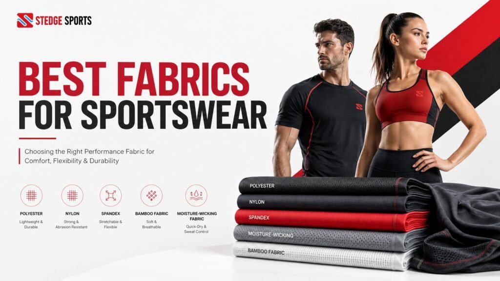 Best fabrics for sportswear including polyester, mesh, spandex, and nylon used in high-performance athletic apparel