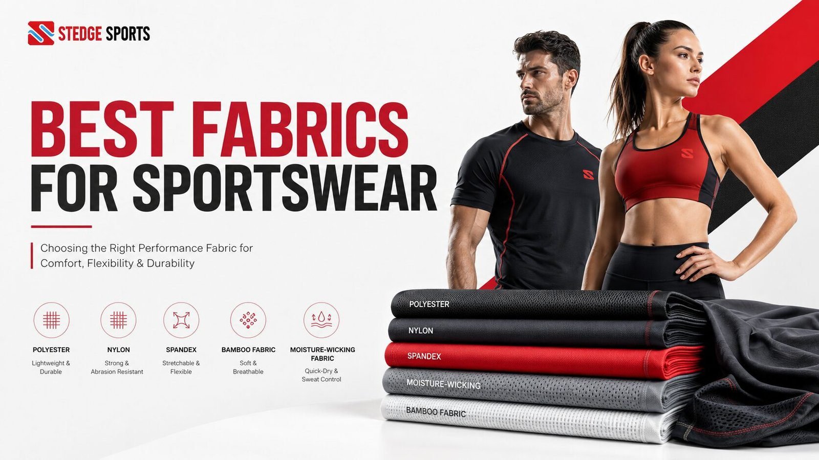 Best fabrics for sportswear including polyester, mesh, spandex, and nylon used in high-performance athletic apparel