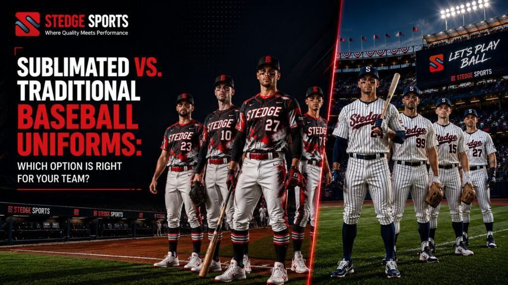 Comparison of sublimated and traditional custom baseball uniforms for schools, clubs, and competitive baseball teams.