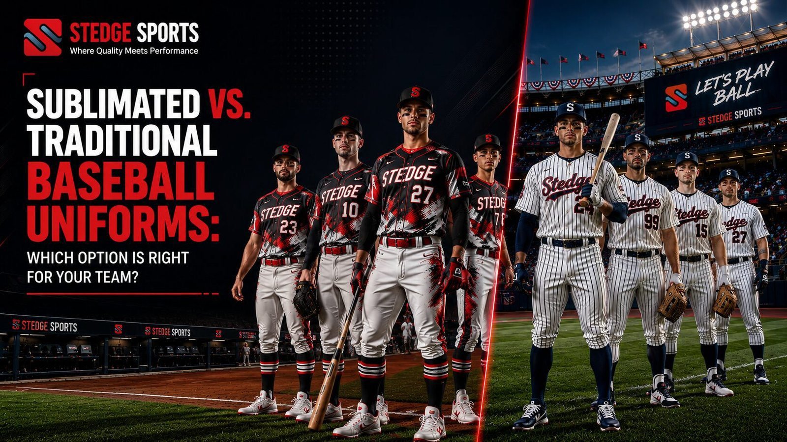 Comparison of sublimated and traditional custom baseball uniforms for schools, clubs, and competitive baseball teams.